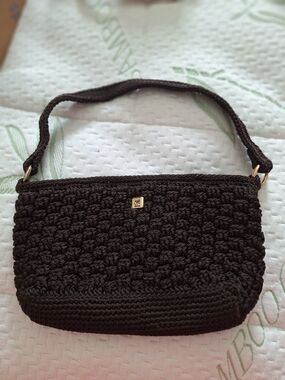 Lina Handwoven Black Crochet Shoulder Bag